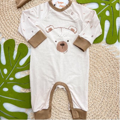 Macacão Ursinho e Gorro Orelhinha - Marrom Claro